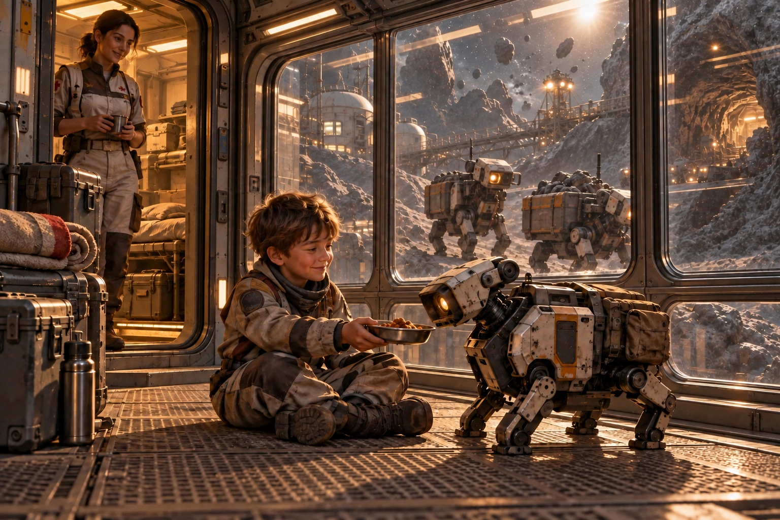 Three Drones — a child and the colony’s first harvesting machines